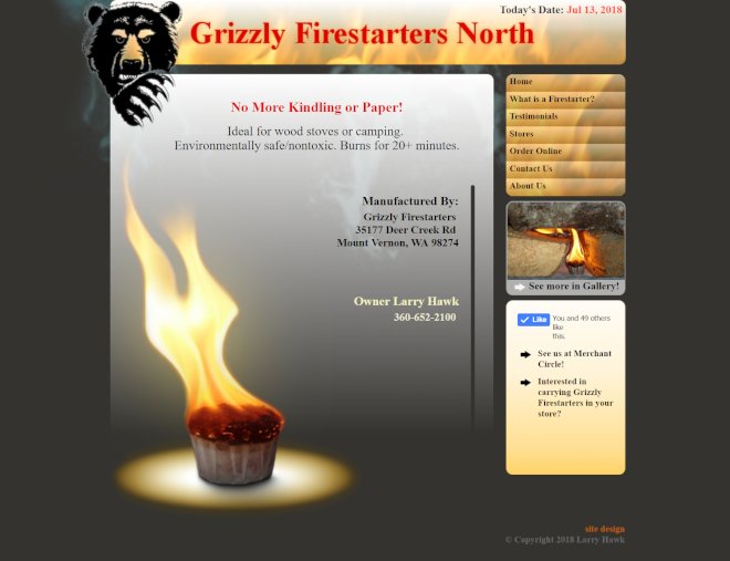 Grizfirestarters site screenshot